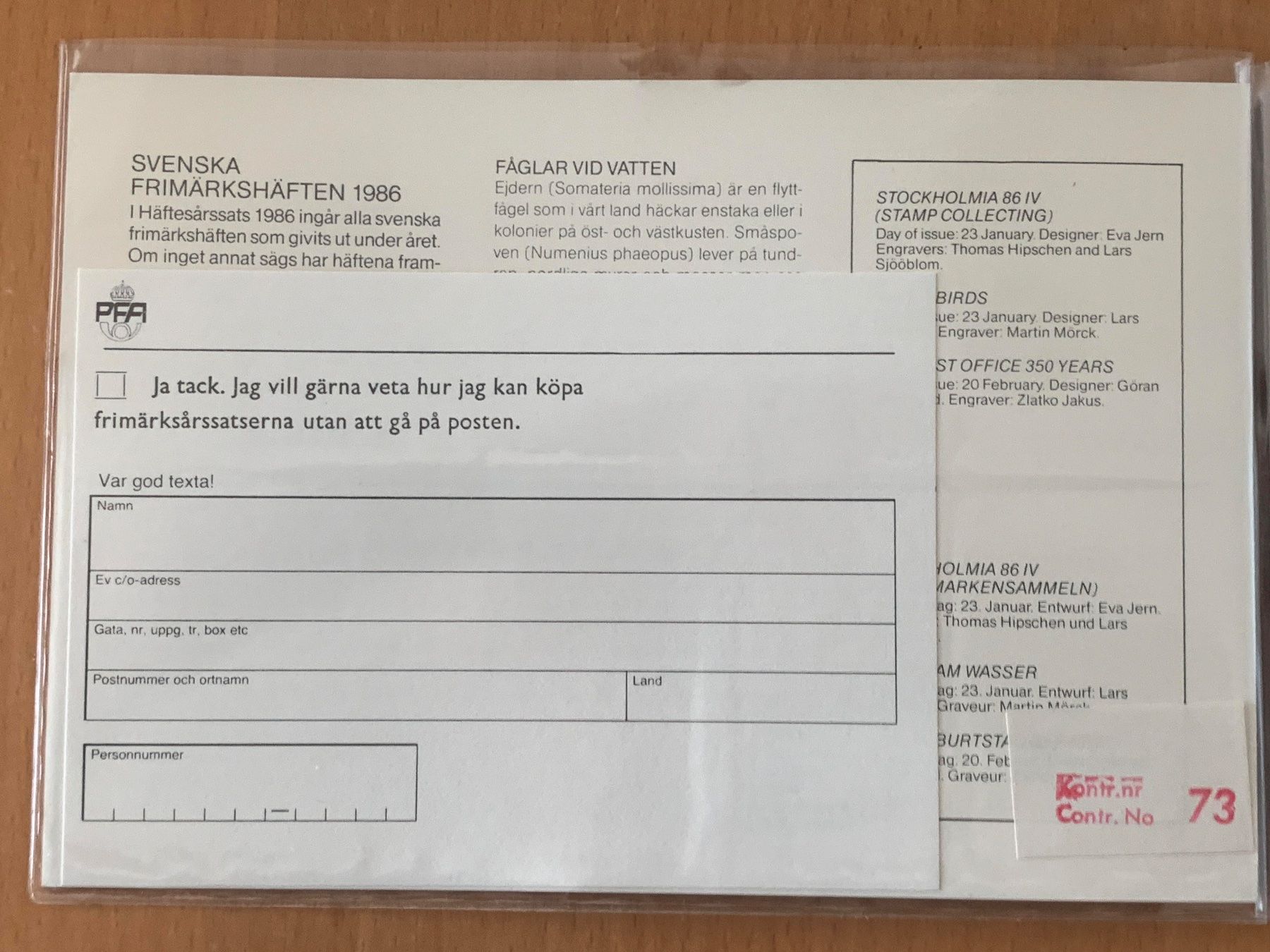 Tutti i francobolli: Schweden Suède 1986 - Swedish Stamp Booklets - Complete Set – Nuovo e nell'imballaggio originale da Chavornay venduto da 4dphila 1