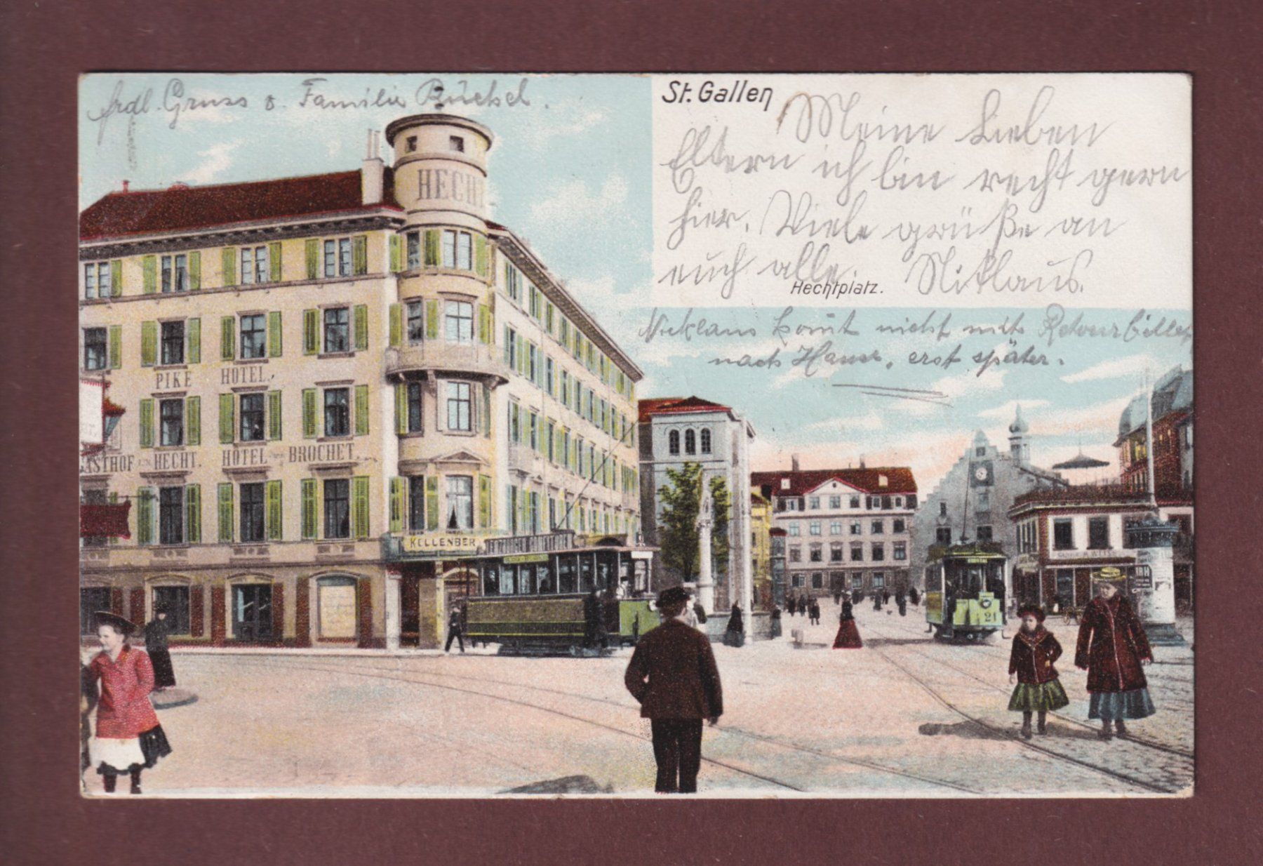 Cartoline postali: ST. GALLEN - Hechtplatz - Tram - 1905 – Usato da Pully venduto da nicecards