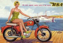 Blechschild-BSA MOTORRAD MIT PIN UP GIRL