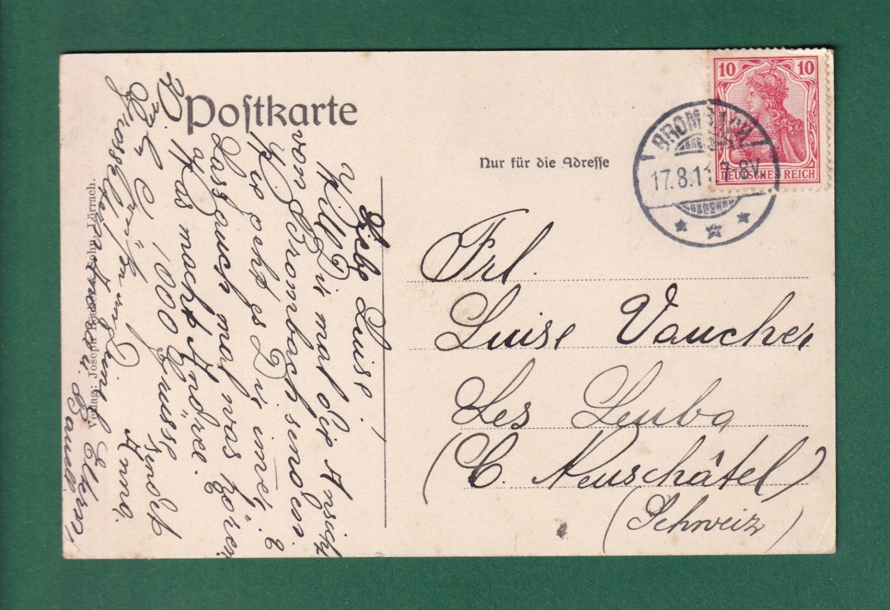 Cartes postales: Gruss aus BROMBACH Lörrach - 1911 – D'occasion à Pully par nicecards-shop 1