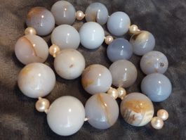 Top Achat Halskette/Collier mit echten Perlen