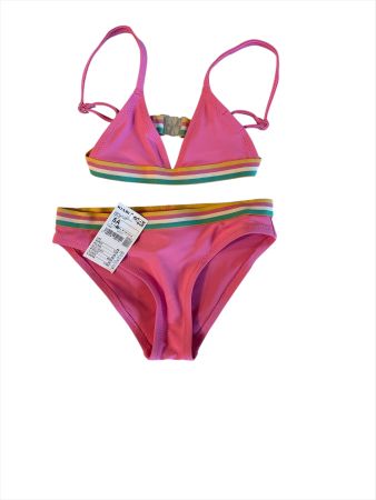 Sommerlicher Mädchen Bikini, Gr. 104/110, Pink mit Streifen!
