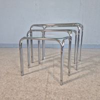 Vintage 80s Satztisch Chrom-Glastische Coffee-Table Tisch