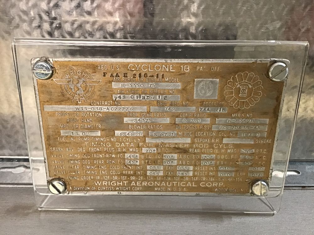 Wright Cyclone 18 Datenplakette, vonSwissair DC-7c rar | Kaufen auf Ricardo