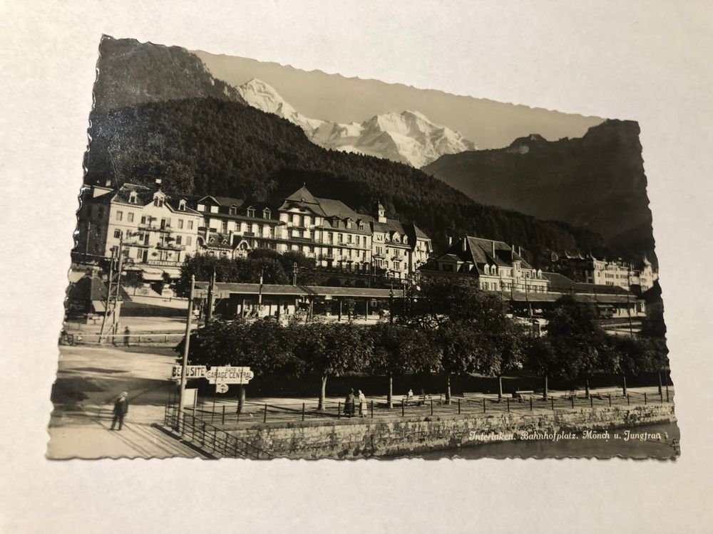Interlaken Bahnhofplatz / Schild Auto Garage Central 1942 Kaufen auf
