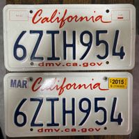  🇺🇸 2x Paar U.S. Autoschild, California 6ZIH954 -ORIGINAL 