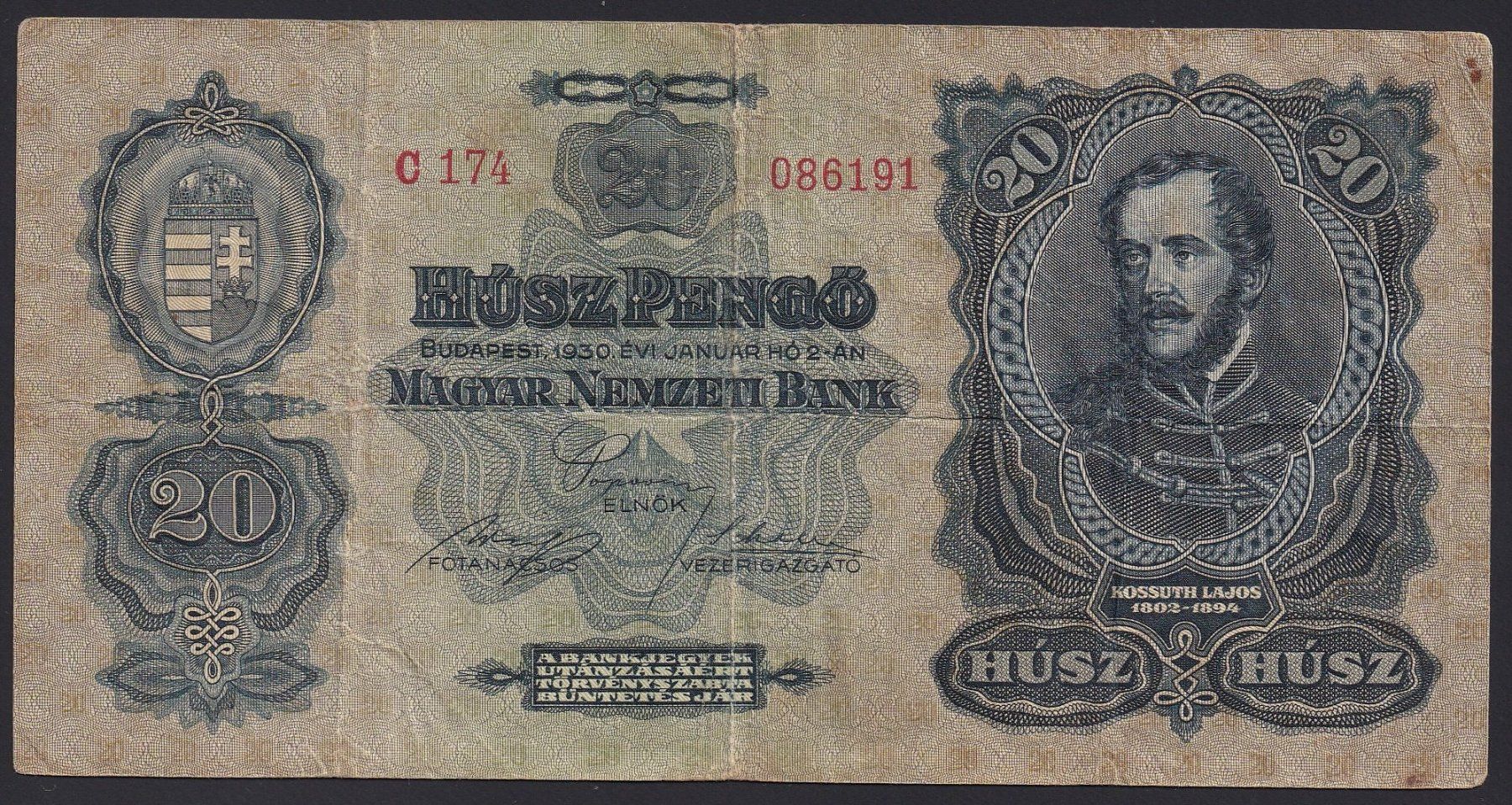 Billets de banque: Ungarn 20 Pegno 1930 – D'occasion à Brugg AG par banknoten_muesli