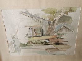 Aquarell Haus Original Gemälde Wandbild