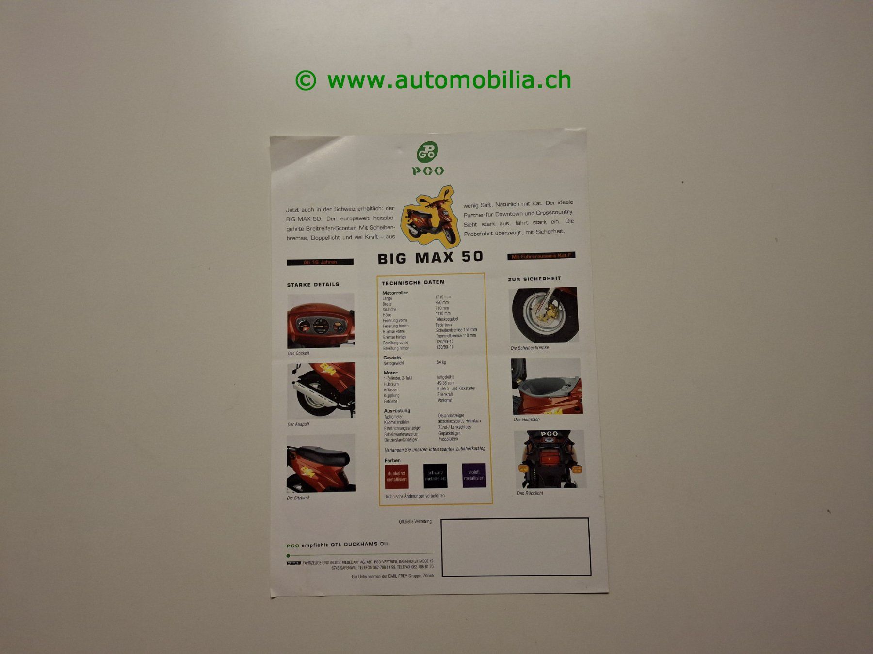 Documenti: PGO Big Max 50 Roller Prospekt deutsch – Usato da Weingarten-Kalth venduto da Bettelbruenneli 1