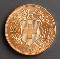 Super erhaltenes 20 Fr. Goldvreneli 1930