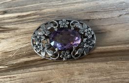Antike Jugendstil Brosche Sterling Silber mit Amethyst 🌺✨