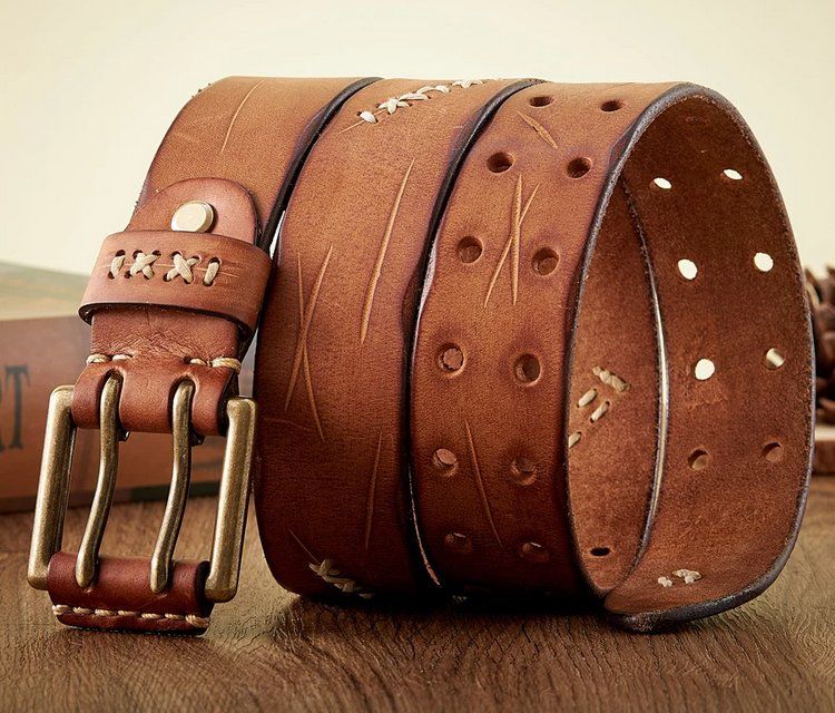 Cinture: Ledergürtel Westerny mit doppelter Messingschnalle – Nuovo e nell'imballaggio originale da Lausanne venduto da FASHION-WORLD-SHOP 1