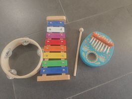 Kindermusikset Xylophon Kalimba Tamburin Holz gebraucht