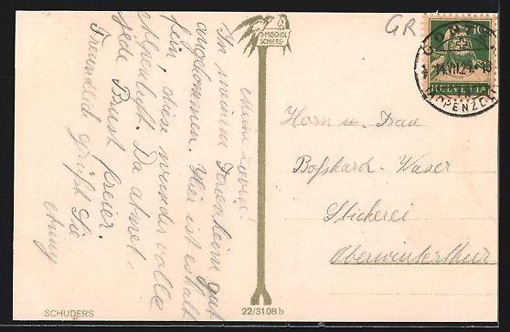 Cartoline postali: AK Schuders, Panorama mit Kapelle, 1924 – Usato da Berlin venduto da bartko-reher 1