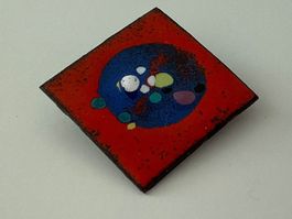 Vintage Brosche Emaille - quadratisch, farbenfroh