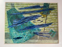 Henri GOETZ. Plage de Cagnes. Huile, craies grasses.