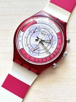 Swatch Navy Berry Chronograph Armbanduhr rot-weiss gestreift