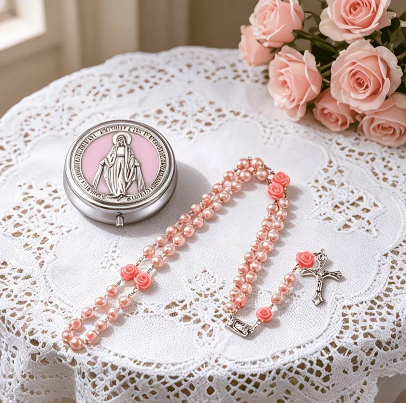 Sonstiger Schmuck: Chapelet rose avec boîte, NEUF – Neu und originalverpackt aus Puidoux von mic_c2fh