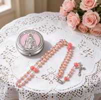Chapelet rose avec boîte, NEUF