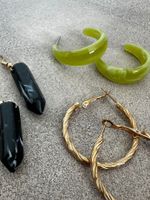 3 Paar Creolen & Hänger: Grün, Gold & Schwarz