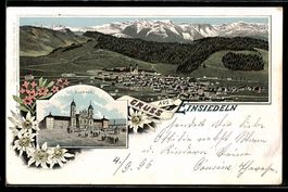 Litho Einsiedeln, Kloster, Panorama