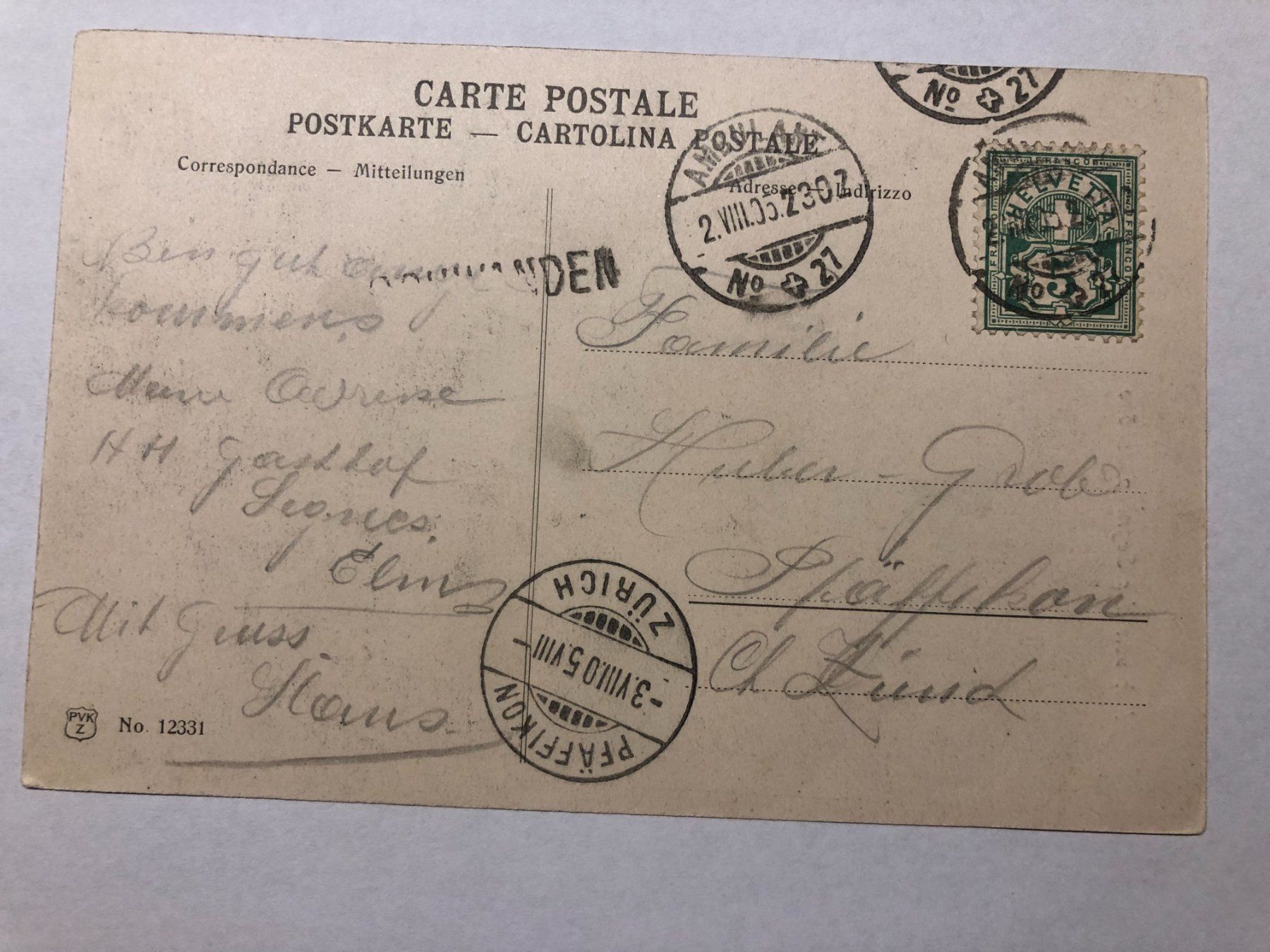 Ansichtskarten: Ansichtskarte Blick von Segnespasshöhe  1905 – Gebraucht aus Pfäffikon ZH von Waltoversand 1