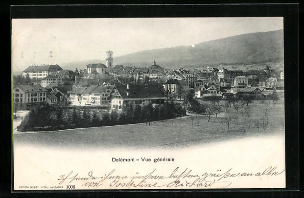 Cartoline postali: AK Delémont, Vue générale, 1906 – Usato da Berlin venduto da bartko-reher