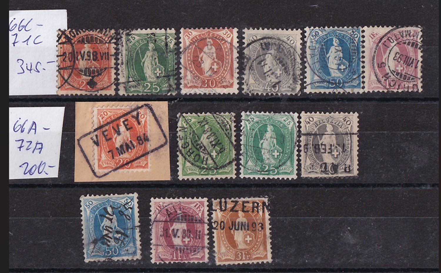 Alle Briefmarken: 2 séries Helvéties debout  - cote 545 – Gebraucht aus Grandson von Rogneux
