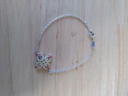 Silber 925 Armkette mit Emaille Blume Vintage