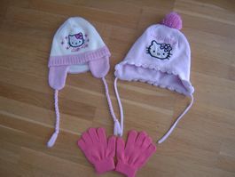 2 x Hello Kitty Mütze / Kappe Gr 74 / 80 + Handschuhe