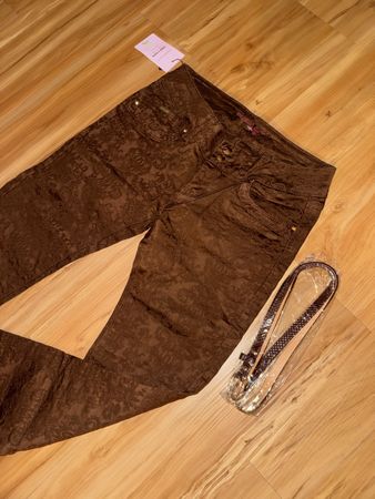 NEU mit Etikett – Damenhose braun mit Muster & Gürtel Gr. 29
