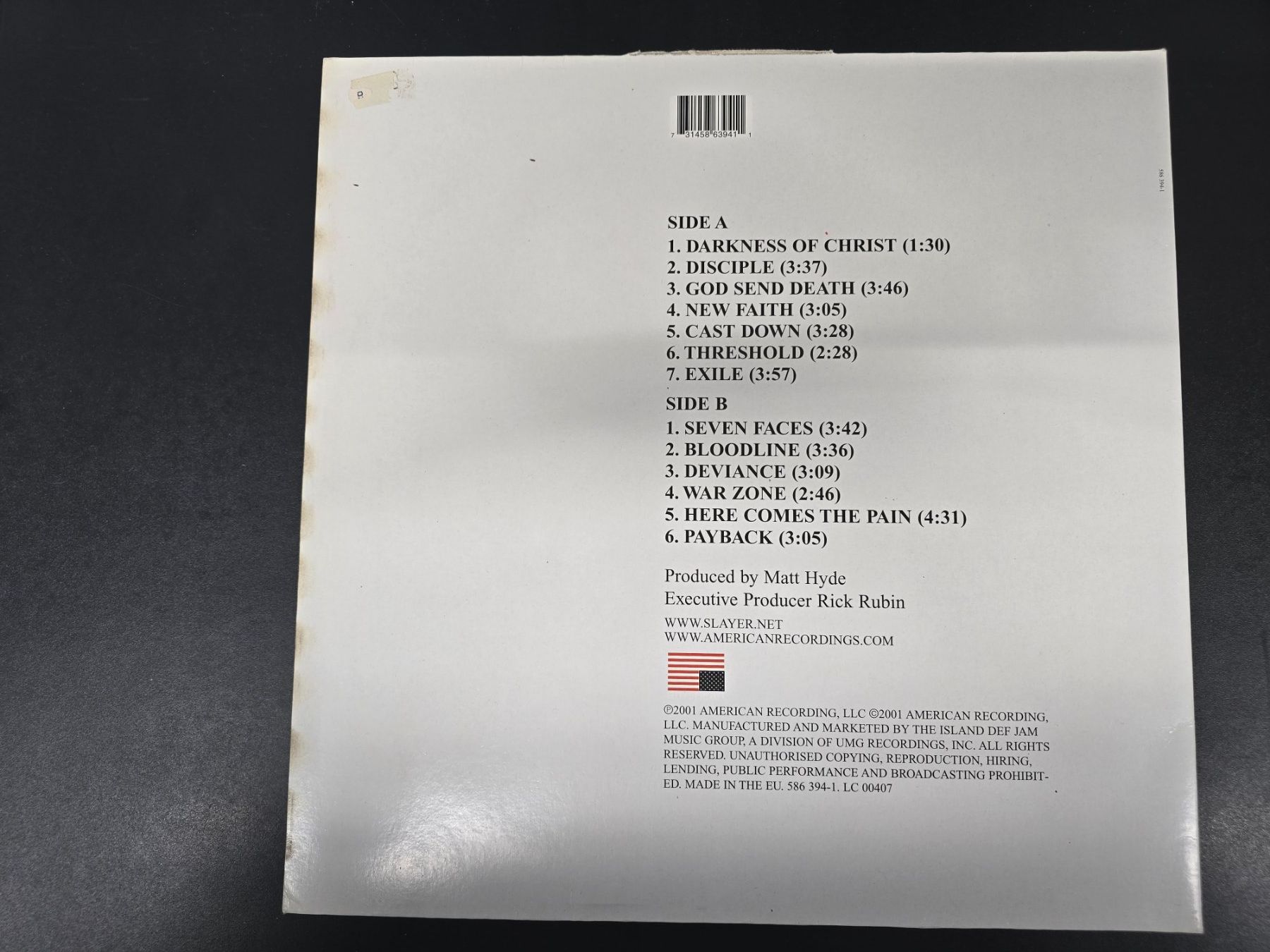 Dischi in vinile: Slayer GOD HATES US ALL Original – Usato da Volketswil venduto da Rotfuss 1