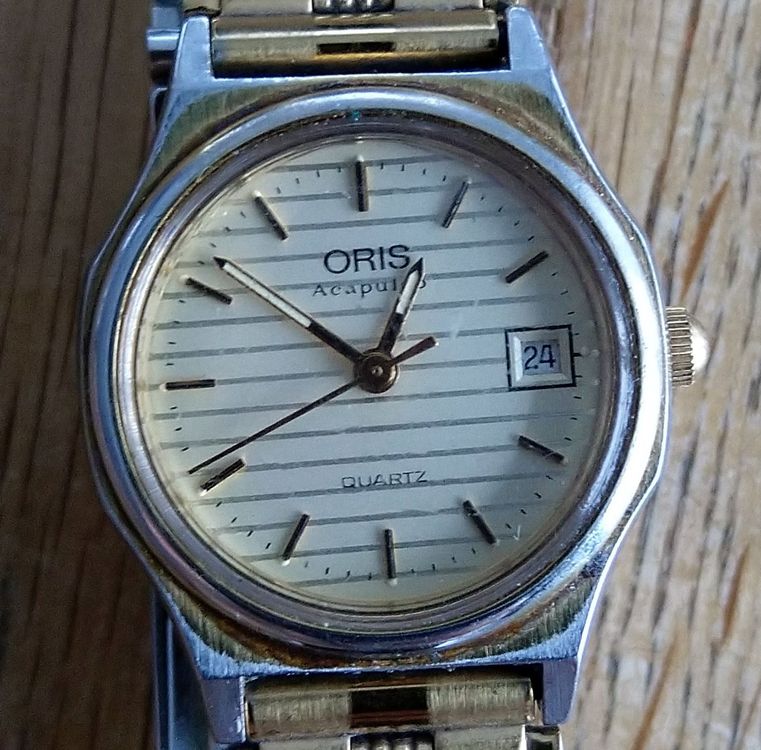 Montre Femme Vintage Oris Acapulco Noire Et Jaune - Suisse, 7 Jewels, Pour Pièces/collection