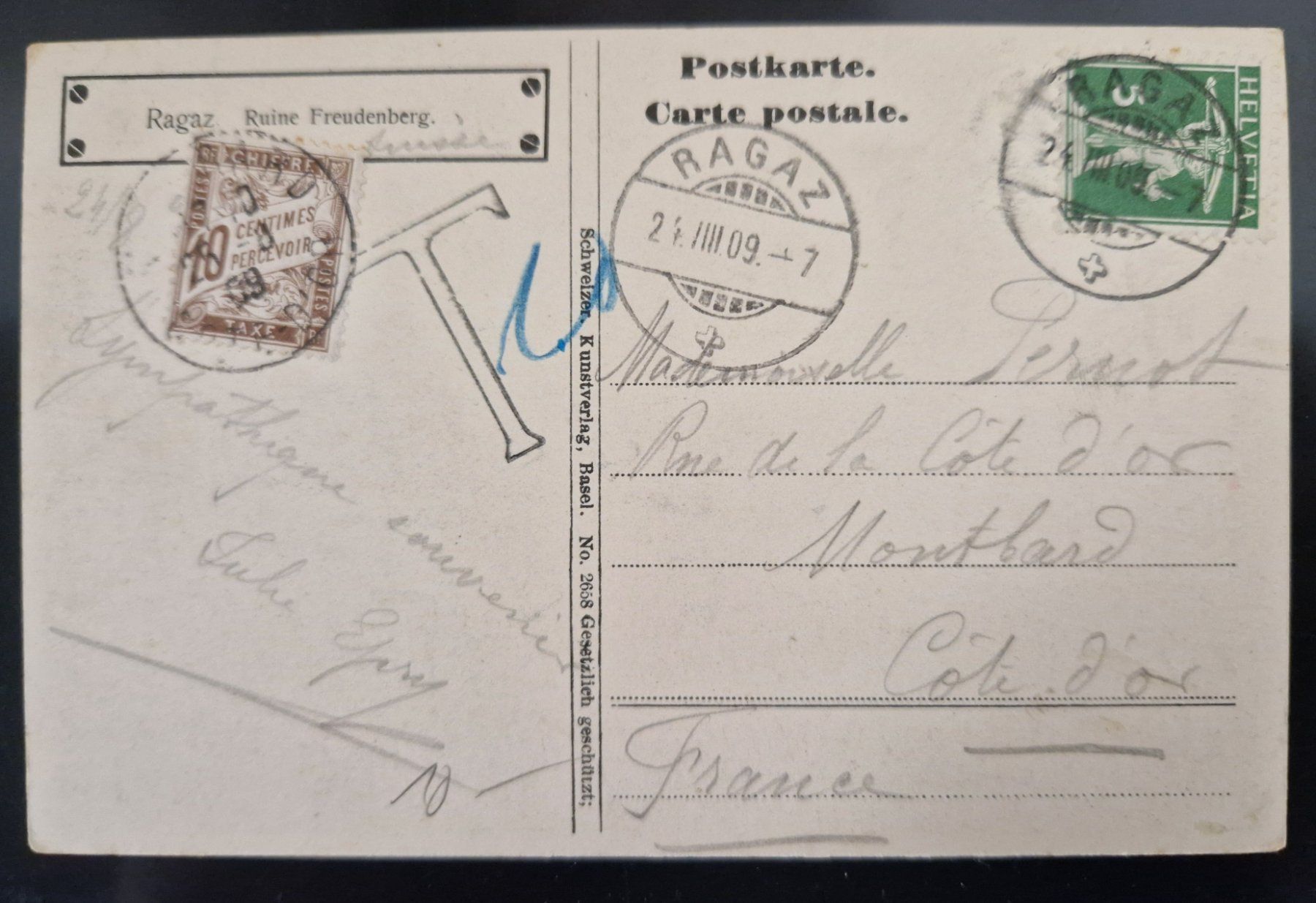 Cartoline postali: Ragaz, Ruine Freudenberg 1909 T-Stempel & Marke – Usato da Melchnau venduto da Arthurius 1