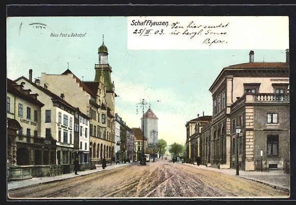 Cartoline postali: AK Schaffhausen, Neue Post u. Bahnhof – Usato da Berlin venduto da bartko-reher