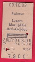 KARTON BILLETT, ROTKREUZ - ARTH-GOLDAU, 2.KLASSE, RETOUR