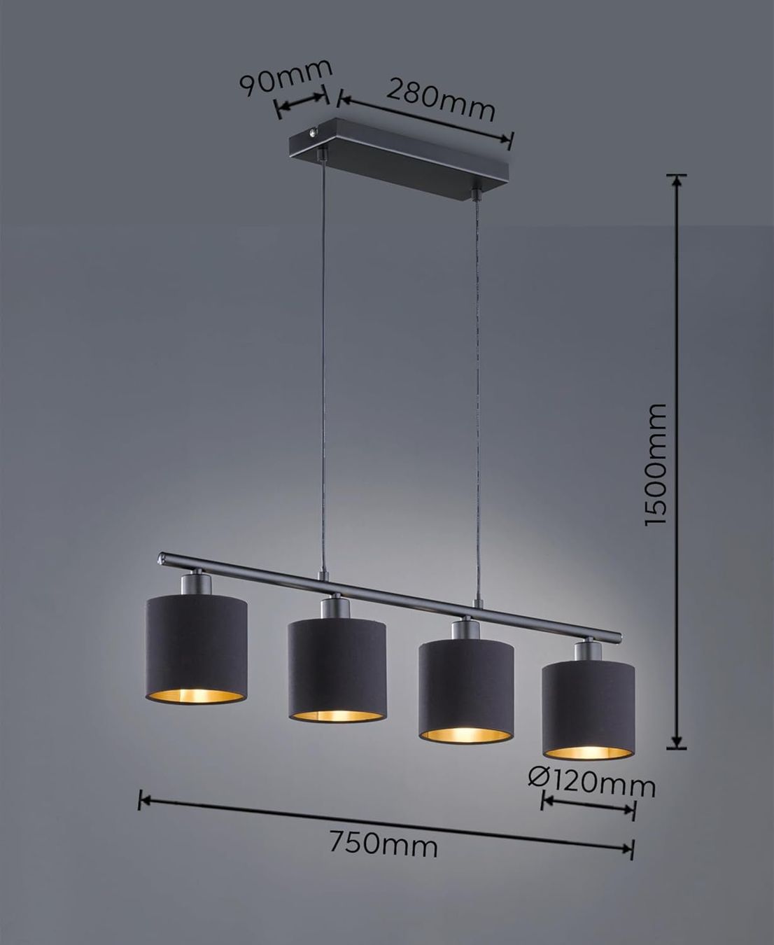 Kronleuchter & Deckenlampen: Pendelleuchte Deckenlampe Metall Schwarz Matt Stoffschirm – Neu und originalverpackt aus Wittenbach von VELARO 2