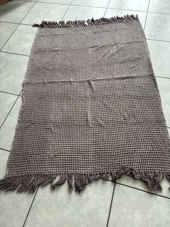 Decke/Plaid Waffelpique Baumwolle Fransen grau lila