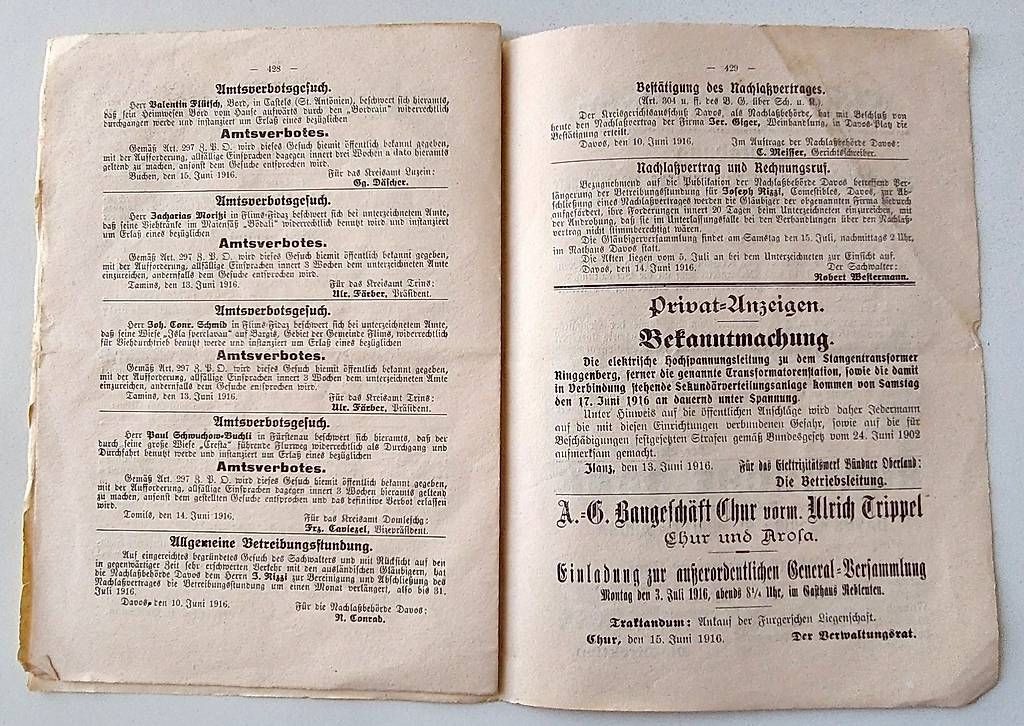 Documents: Bündner Amtsblatt 1916, Statuten 1907, Verfassung Flems 1908 – D'occasion à Uitikon Waldegg par Boots15 3