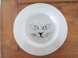 Teller (Glas) mit Katzengesicht, Durchmesser 24 cm, NEU