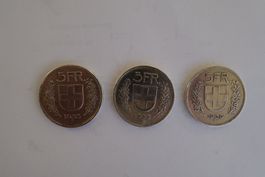 3 Stück Schweizer 5 Franken Silber Jg.1935