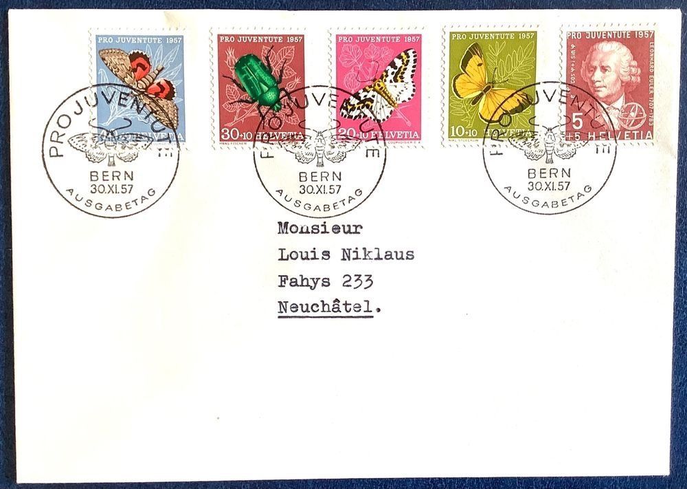 Tutti i francobolli: 1957 / FDC Pro Juventute nach Neuchâtel – Usato da Liestal venduto da Skunk02