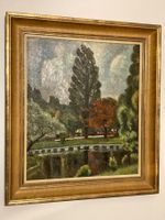 Landschaftsgemälde 1934 signiert mit Parkanlage Weiher Bäume