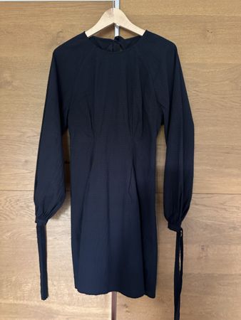 & Other Stories Black Textured Mini Dress Size open back