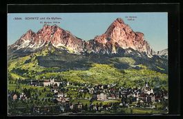 Schwyz, Ortsansicht mit Mythen im Sonnen