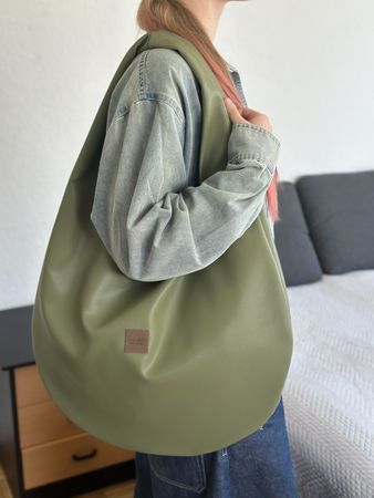 Sac réversible double face similicuir olive/suédine noir