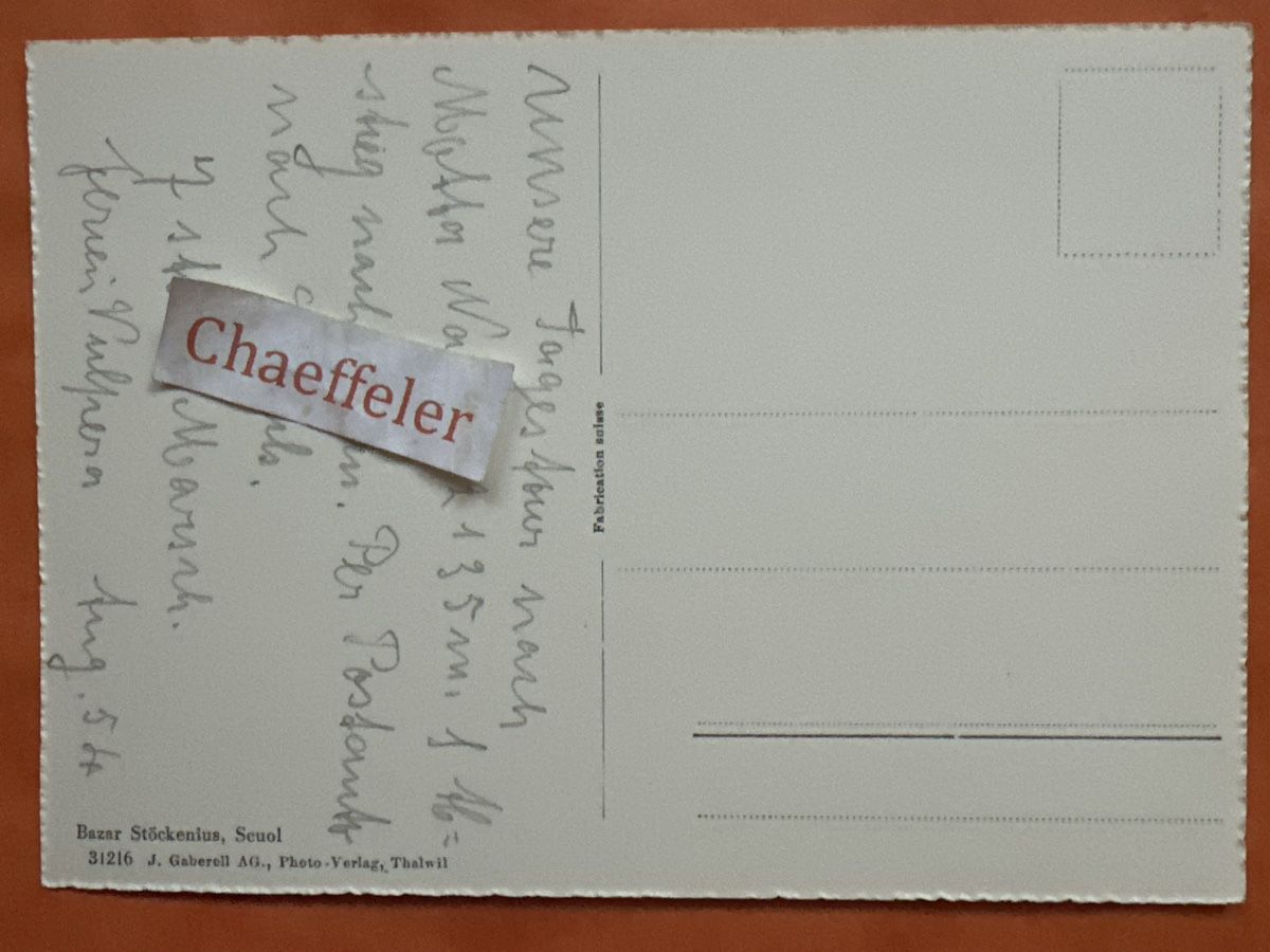 Ansichtskarten: 1954 Fetan, Rarität – Gebraucht aus Zürich von Chaeffeler 1