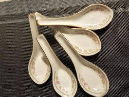 Vintage 5 Stk chinesische Export Löffel Floral Keramik