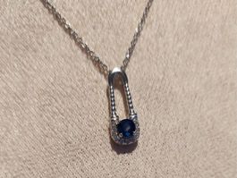 💙 Saphir Anhänger 925 Silber + Kette Edelstahl