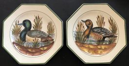 2 vintage 8-eckige italienische Wandteller mit Entenmotiv